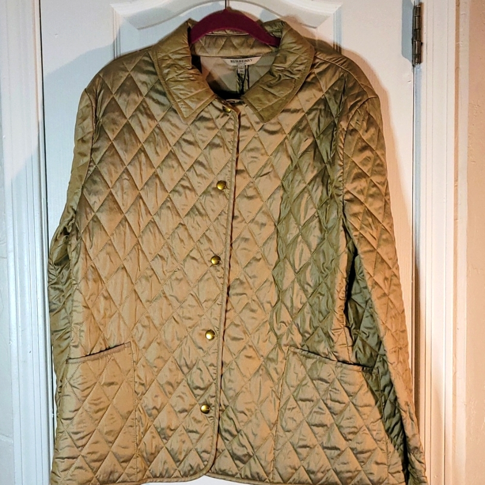 135- Burberry Gold Quilted Women's Snap Jacket Size XL